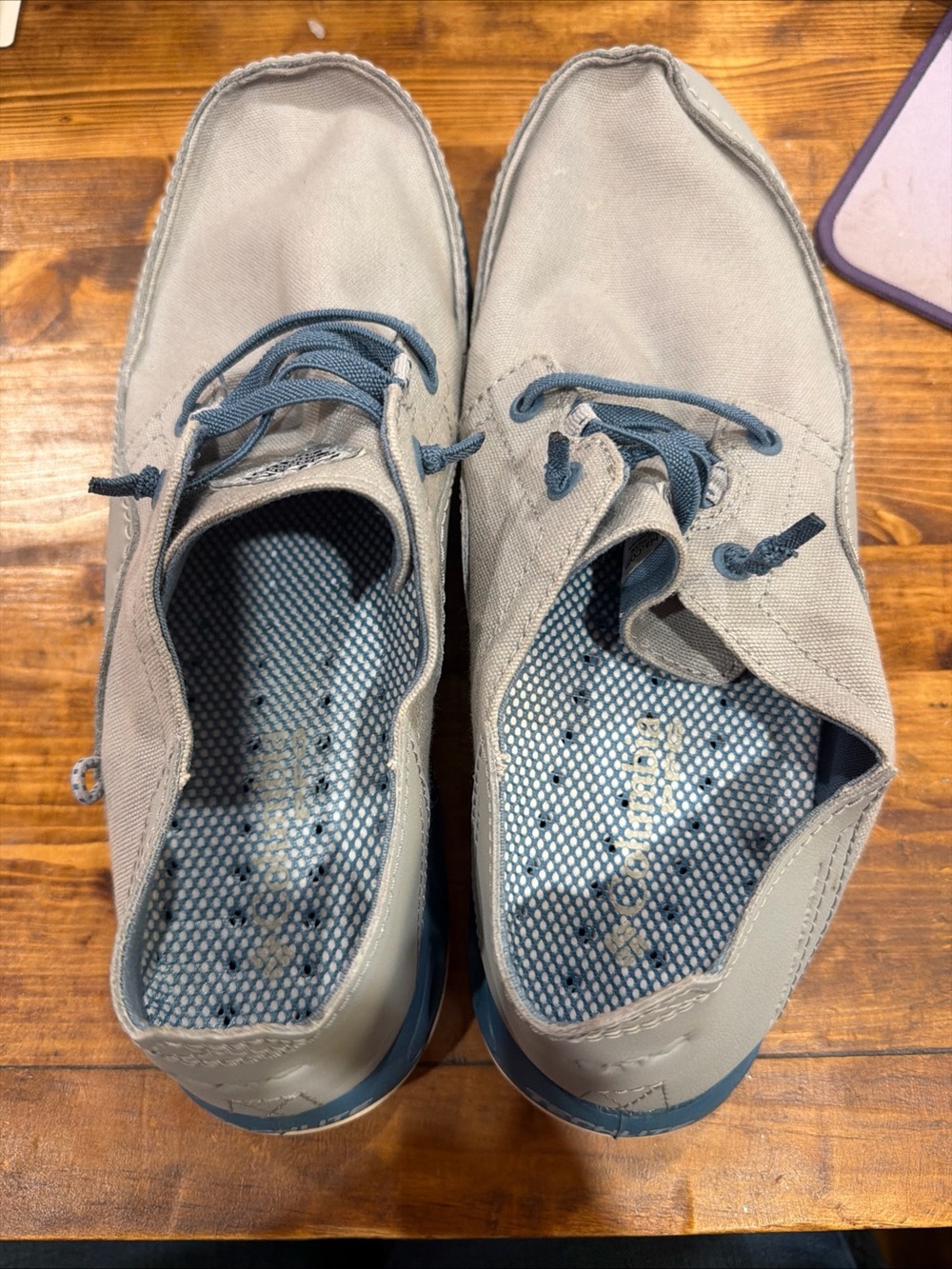 Columbia Men's Light Gray Canvas Boat Shoes with Blue Accents
